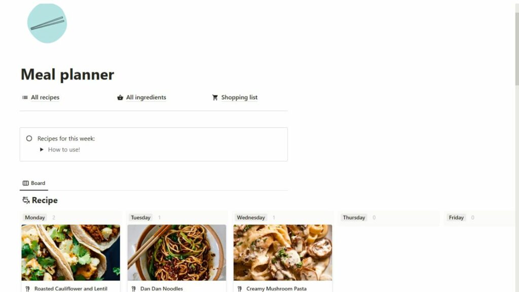 Free Notion Recipe Meal Planner Templates