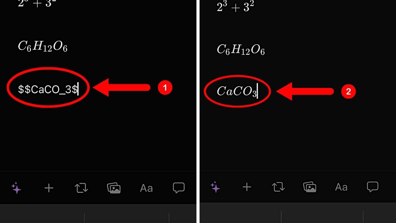 Add Inline Equations with Subscripts in Notion Mobile Step 3