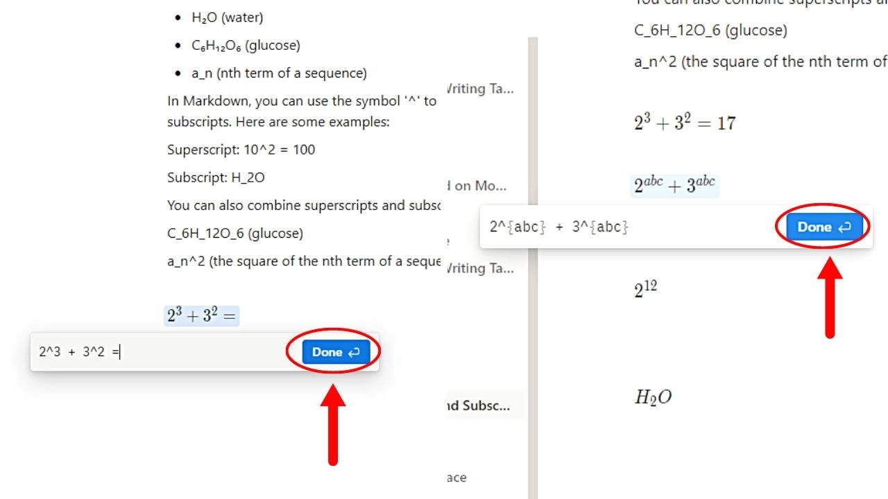 How to Open the Dropdown Menu to Insert an Equation and Add Superscripts in Notion Step 3