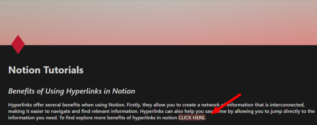Select the text to hyperlink in Notion