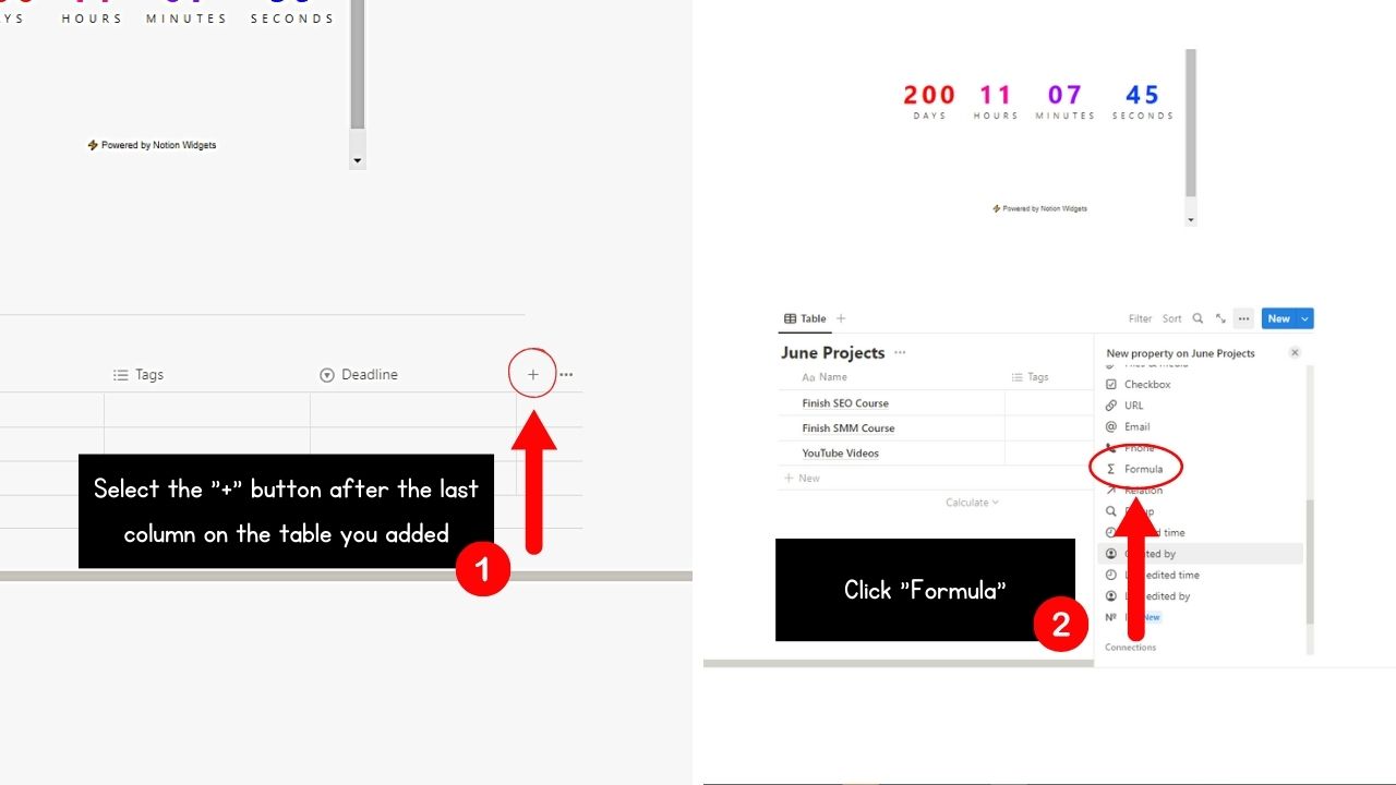 How to Add Countdown in Notion Using the DateBetween Function Step 1