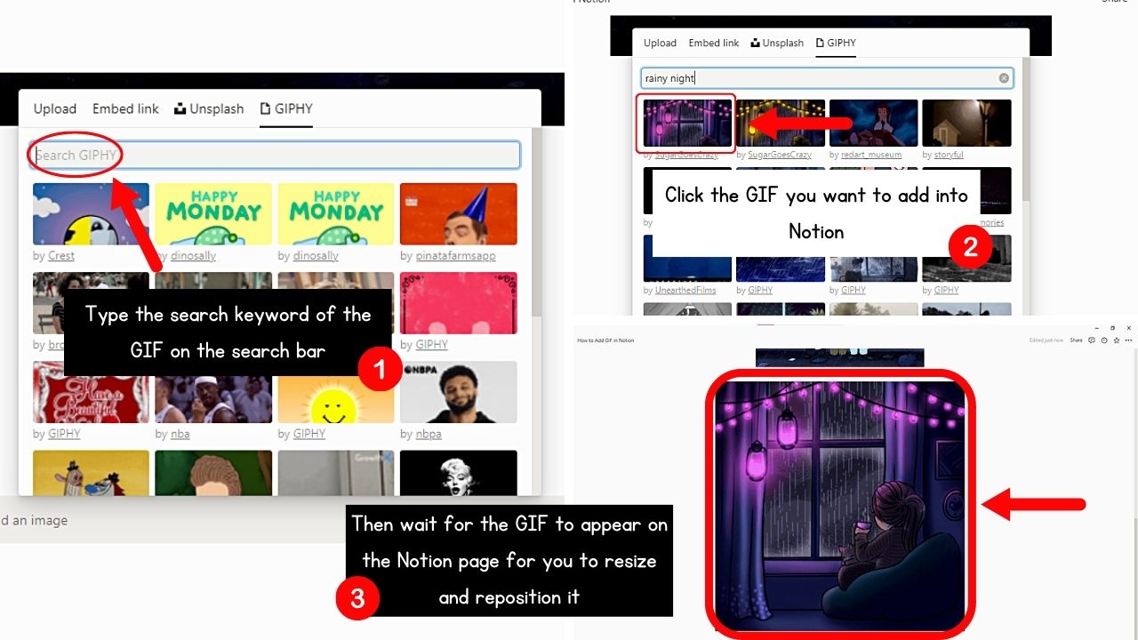 How to Add GIFs in Notion from the GIPHY Menu Step 2