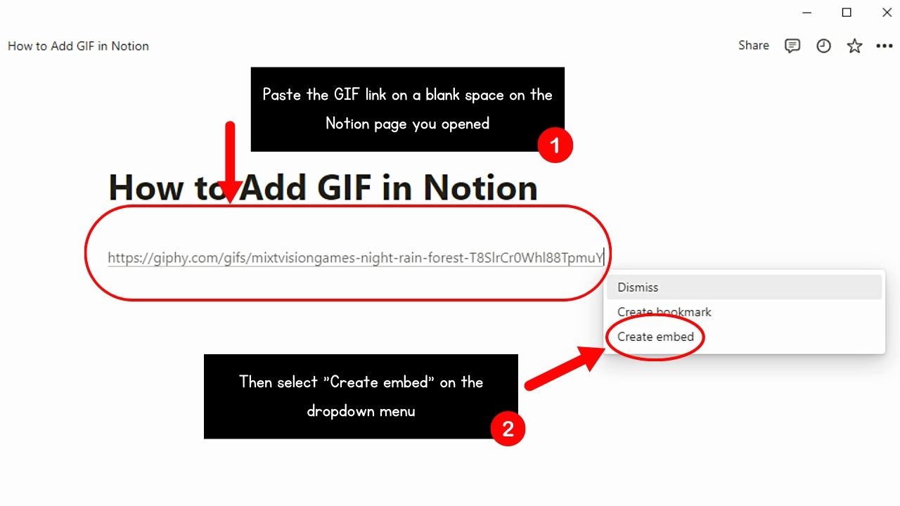How to Add GIF in Notion by Pasting the GIF Link From a Source Website Step 3