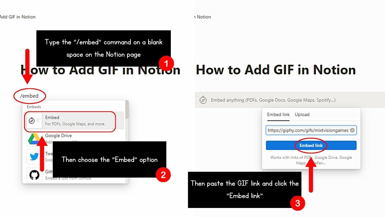 How to Add GIF in Notion by Pasting the GIF Link From a Source Website Step 4