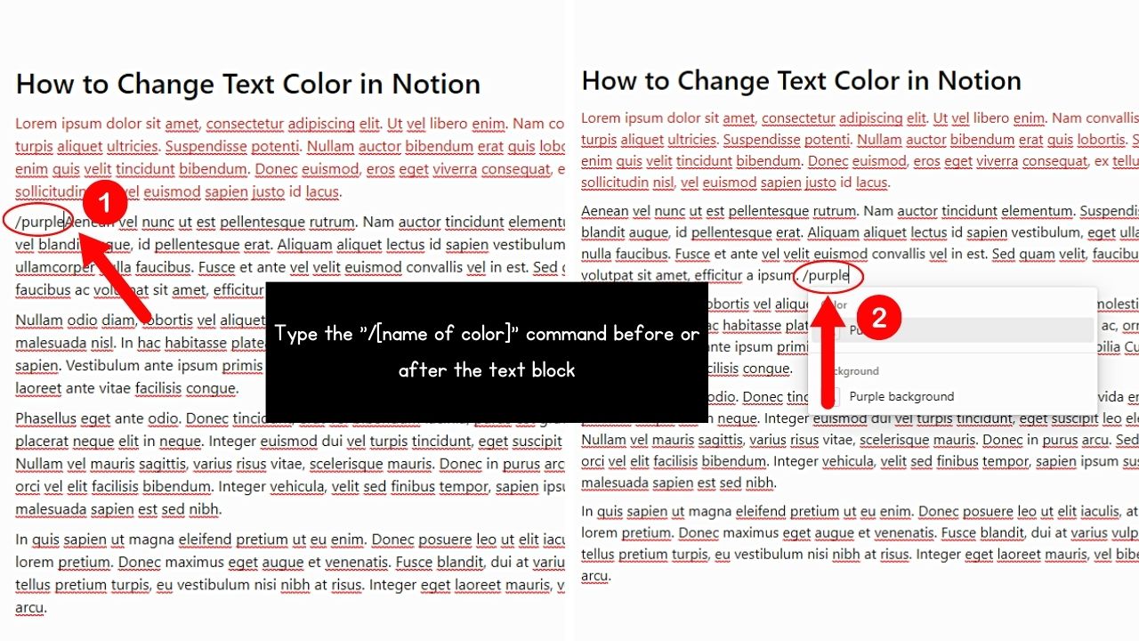 How to Change Text Color in Notion Desktop Using Slash Commands Step 2