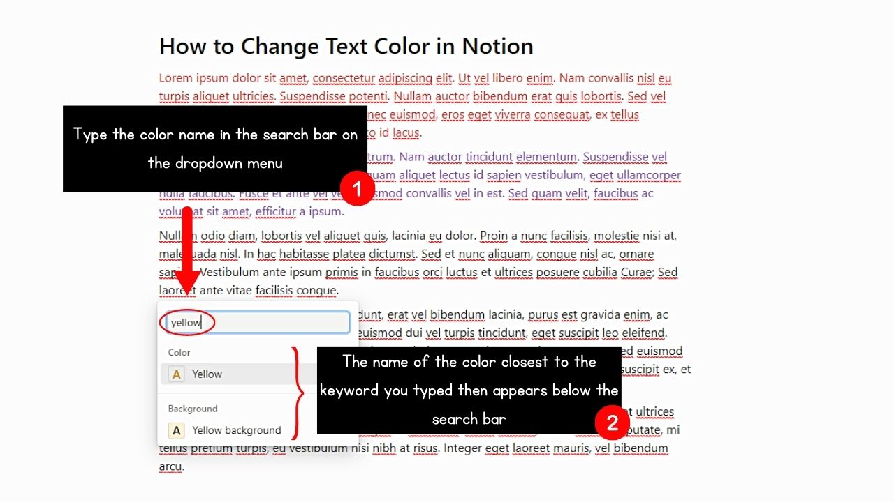 How to Change Text Color in Notion Desktop Using the Cmd or Ctrl + [name of color] Command Step 3