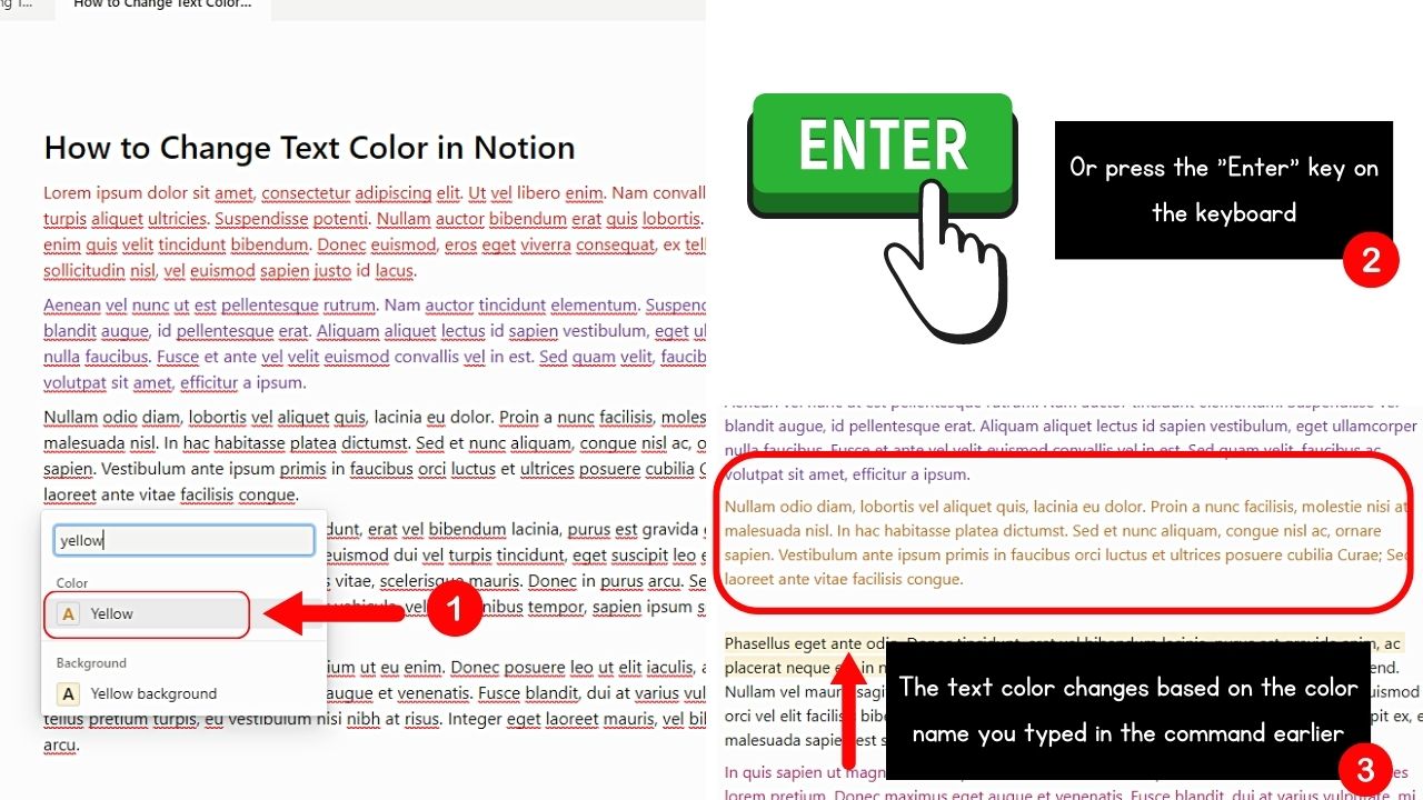 How to Change Text Color in Notion Desktop Using the Cmd or Ctrl + [name of color] Command Step 4