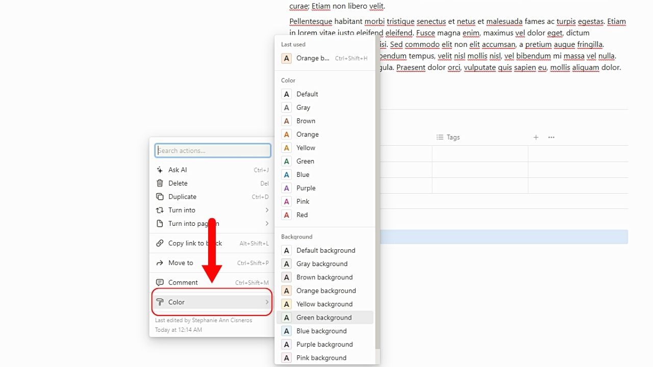 How to Change the Background Color of Databases in Notion (Desktop) Step 4