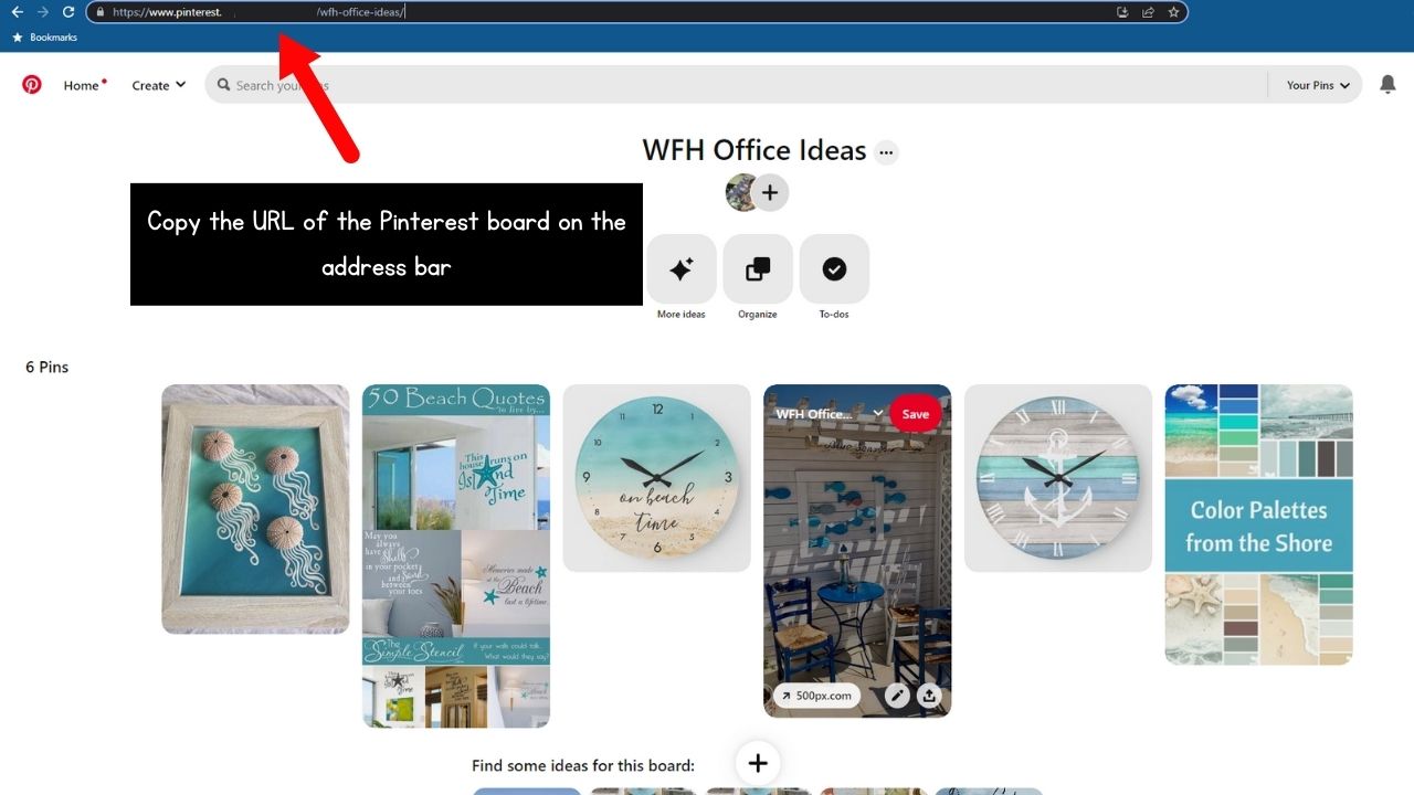 Copy and Paste the Pinterest Board URL to Embed Pinterest Board in Notion Step 2