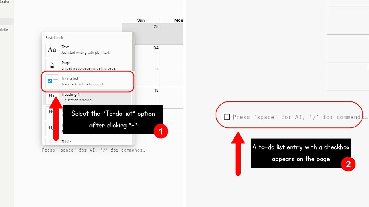 How to Create Checkboxes in Notion Step 1