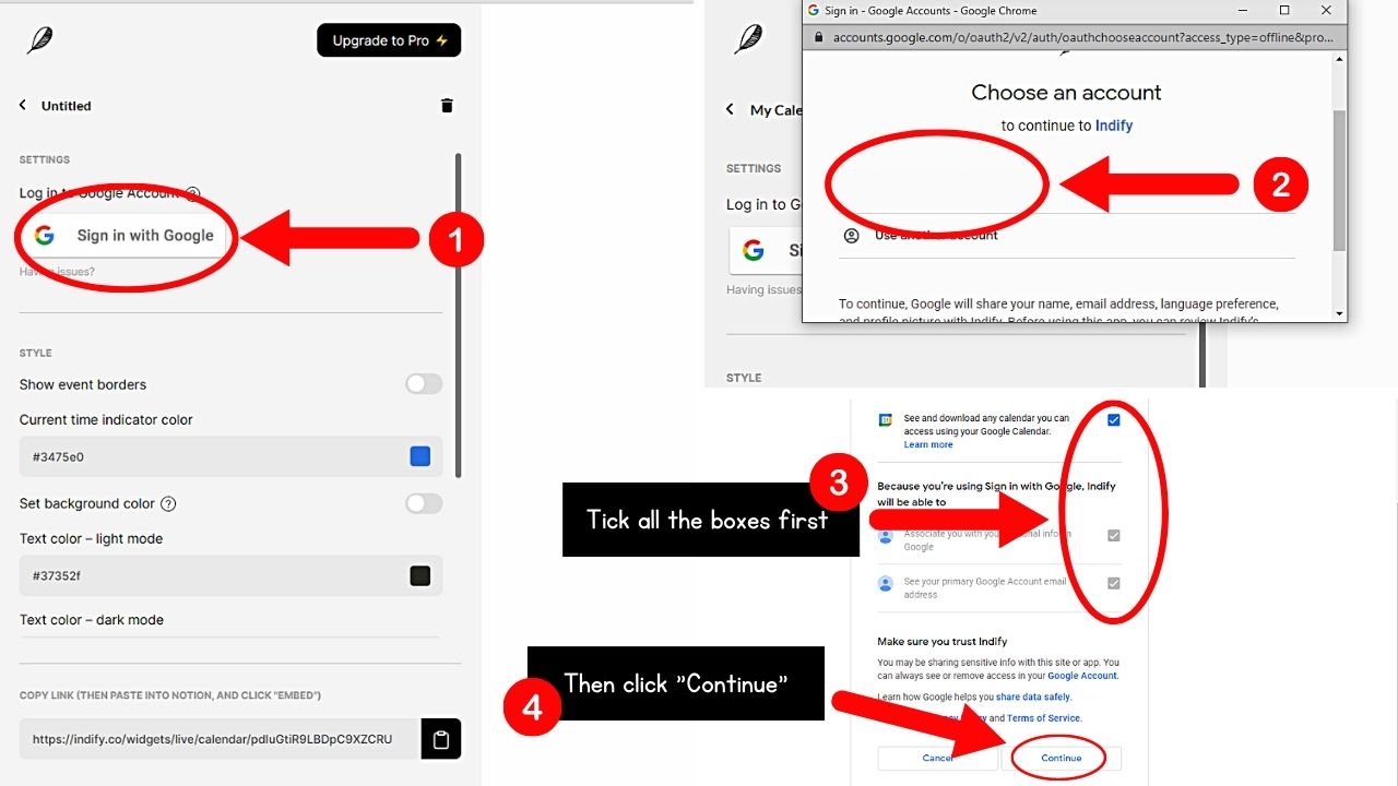 How to Embed Google Calendar from Indify Step 3