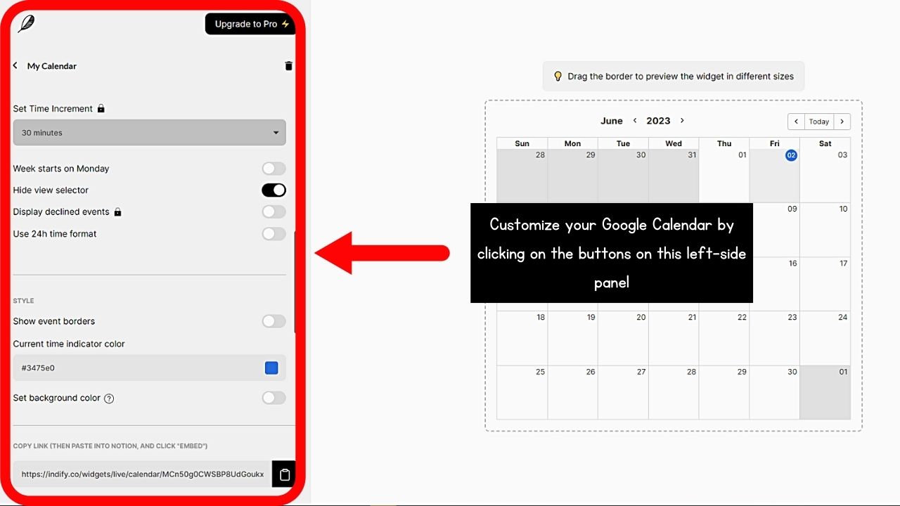 How to Embed Google Calendar from Indify Step 4