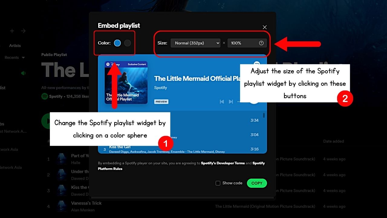 How to Embed Spotify Playlist by Copying the Embed Link Step 4