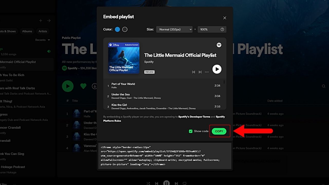 How to Embed Spotify Playlist by Copying the Embed Link Step 5