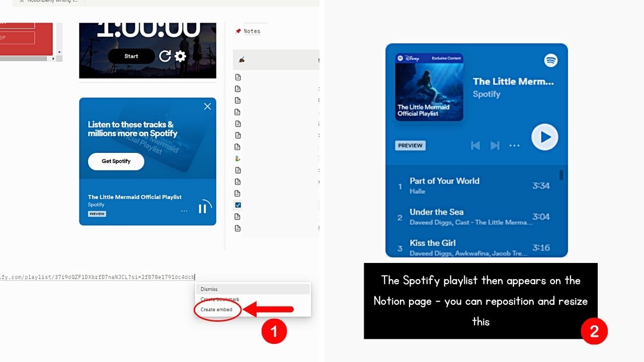 How to Embed Spotify Playlist in Notion by Copying the Playlist Link Step 5
