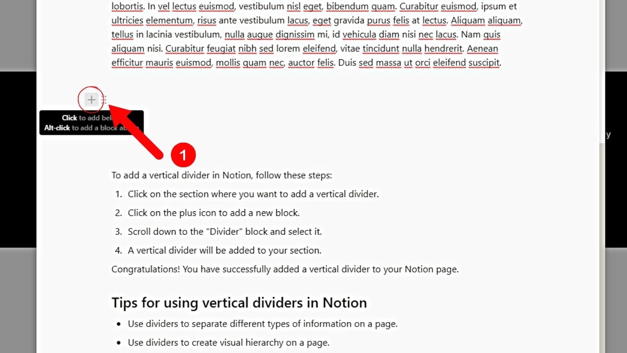 Adding Vertical Divider in Notion Step 1
