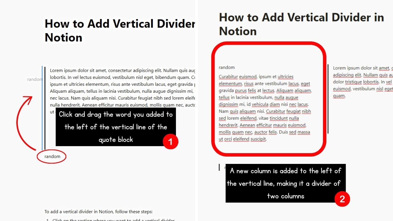 Adding Vertical Divider in Notion Step 5