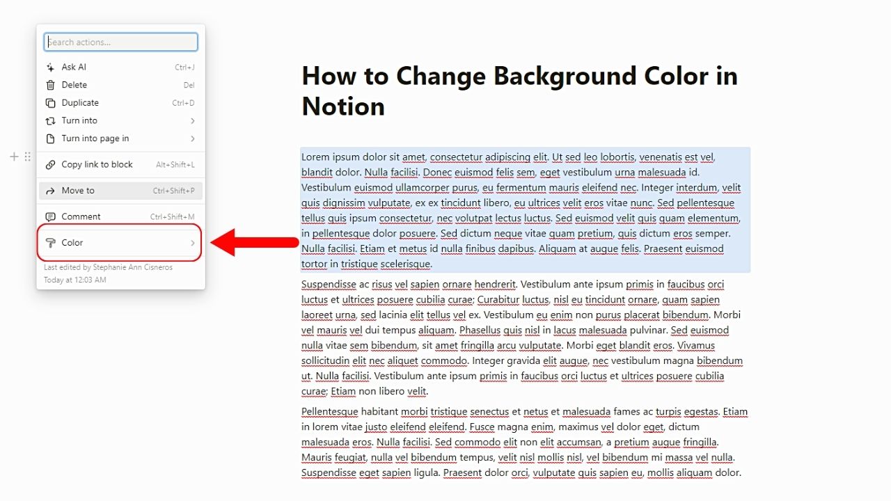 Changing the Background Color in Notion (Desktop) Step 2