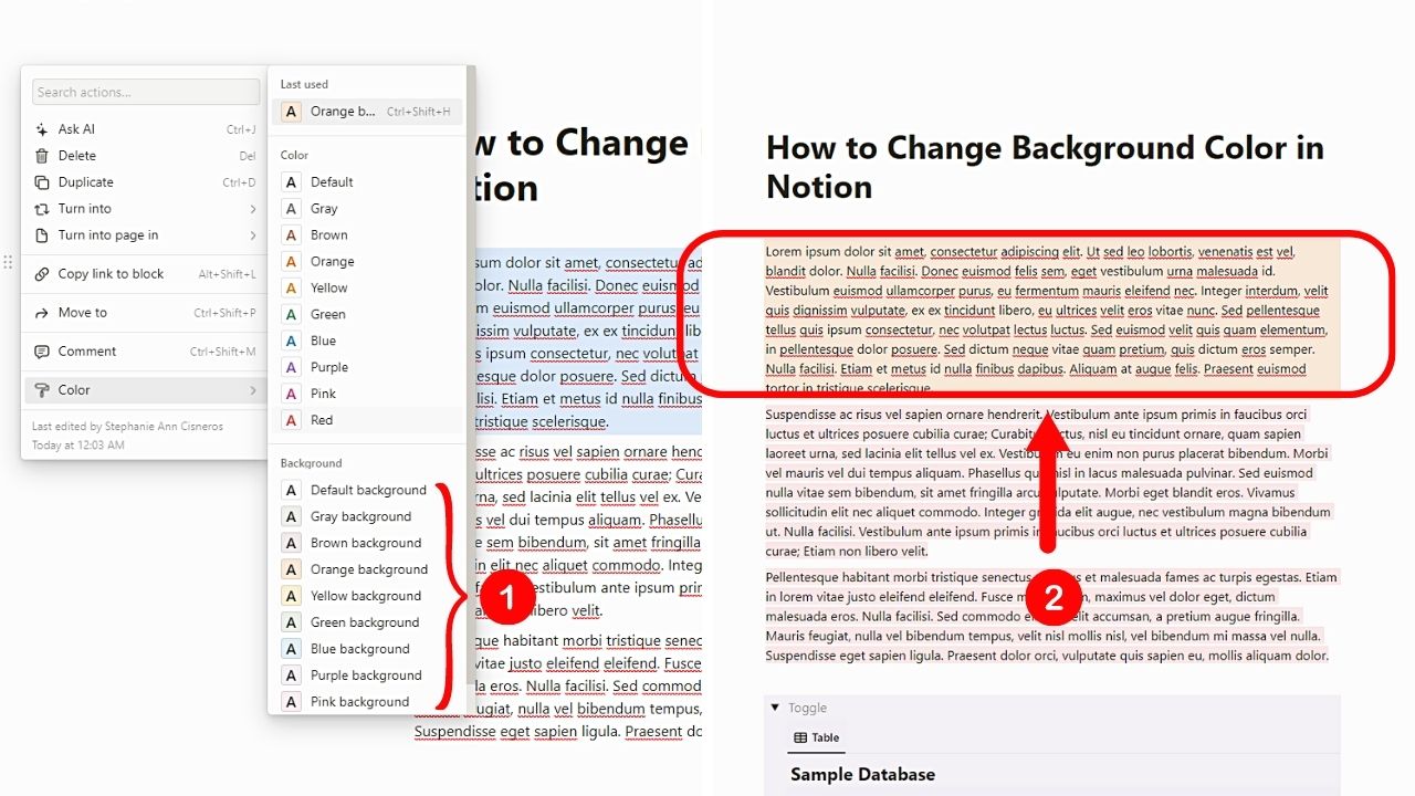Changing the Background Color in Notion (Desktop) Step 3