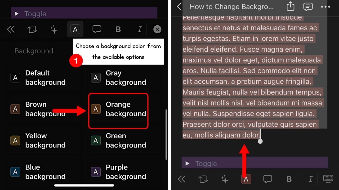 How to Change Background Color in Notion (Mobile) Step 6