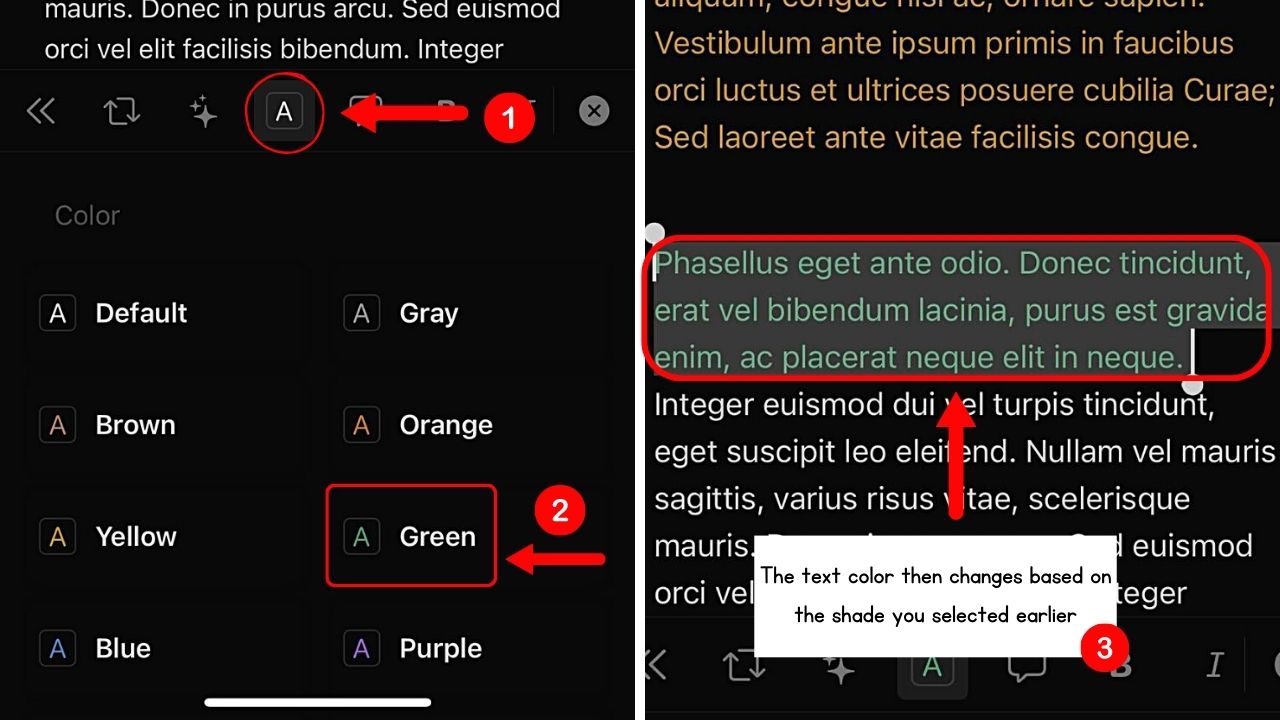 Changing Text Color in Notion (Mobile) Step 4