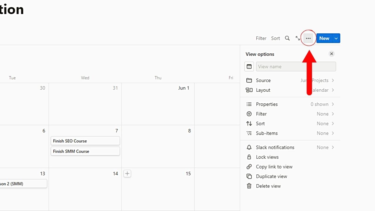 Creating Checkboxes in Notion Calendar Step 1