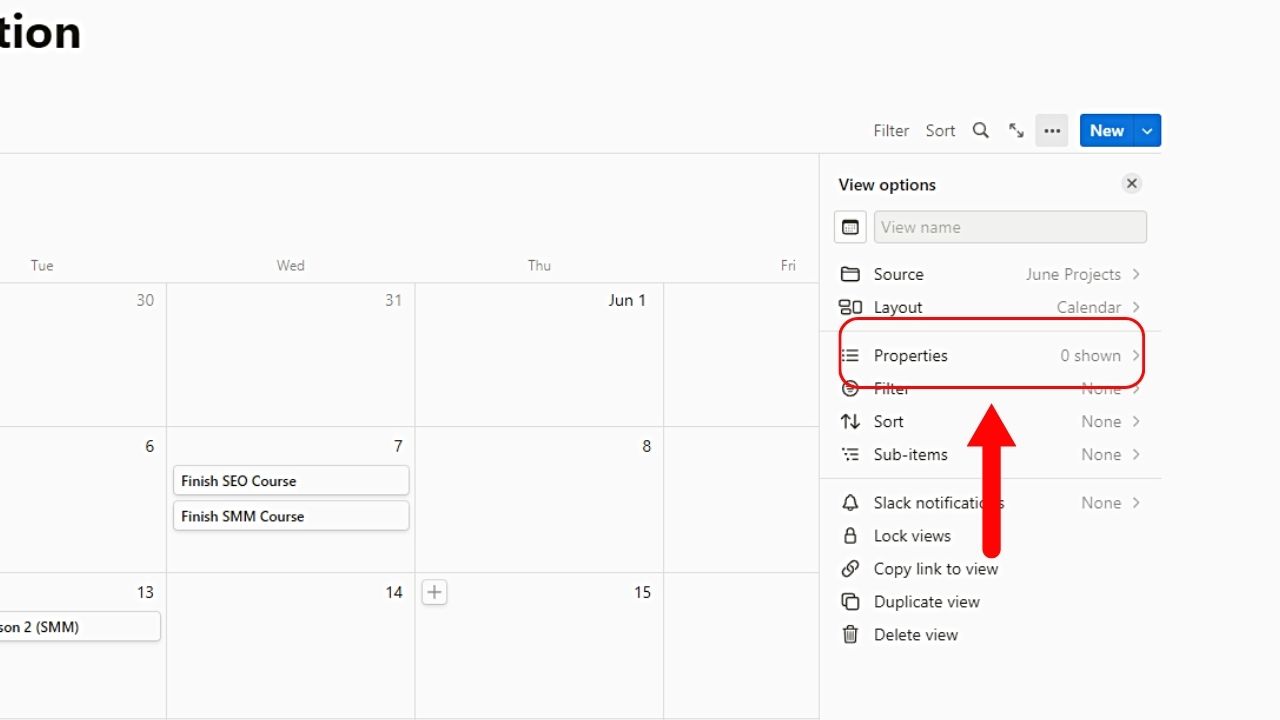 Creating Checkboxes in Notion Calendar Step 2