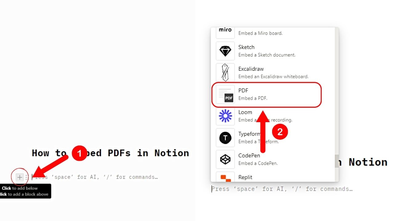 Embedding PDF in Notion (Desktop) Step 1