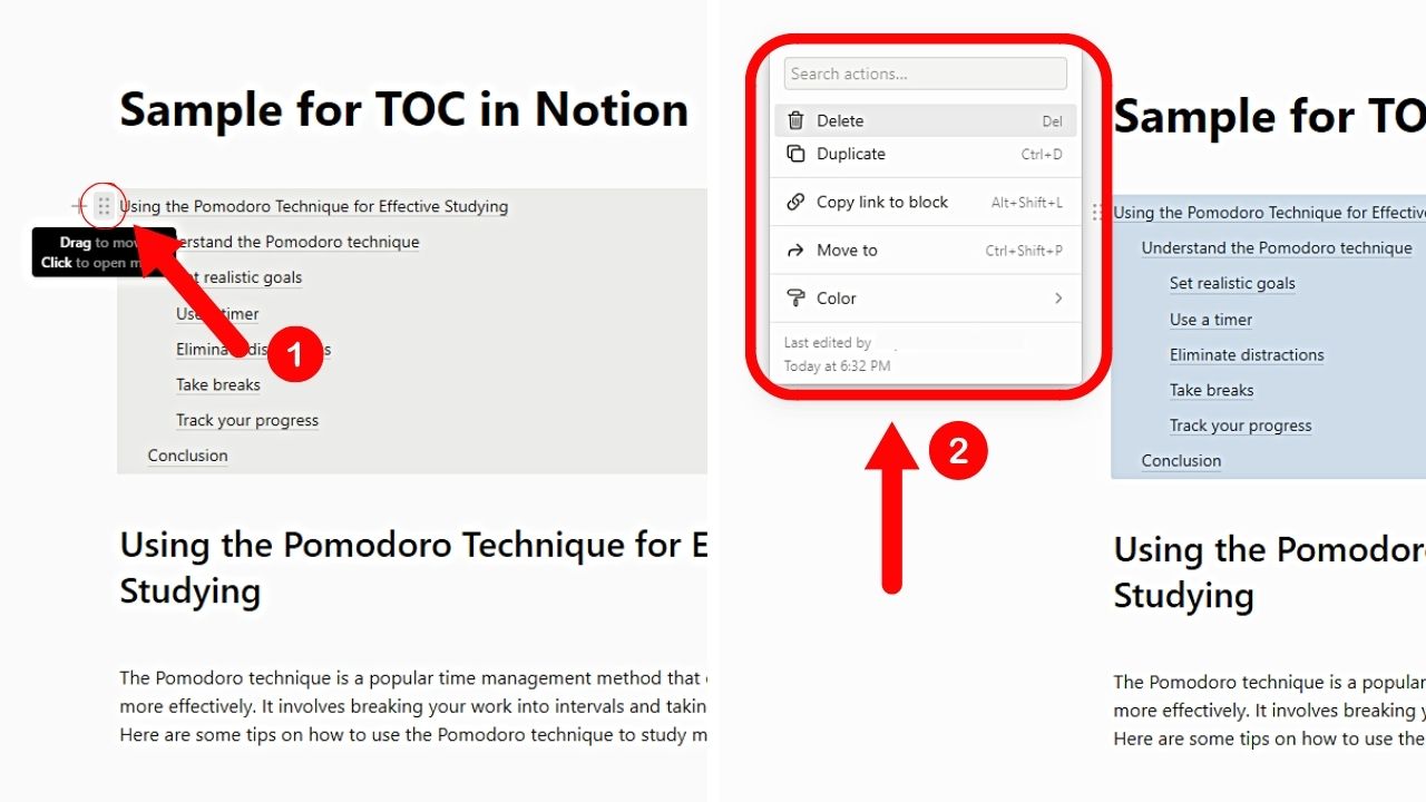 Removing Table of Contents in Notion Step 2