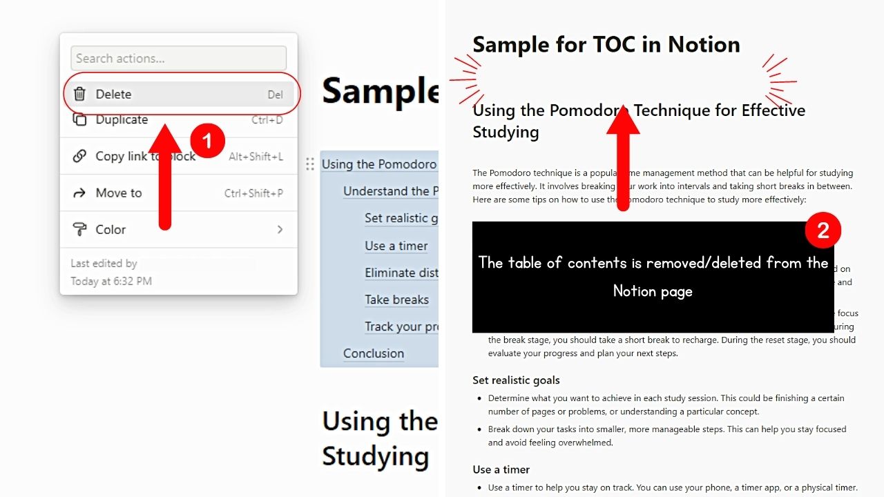 Removing Table of Contents in Notion Step 3