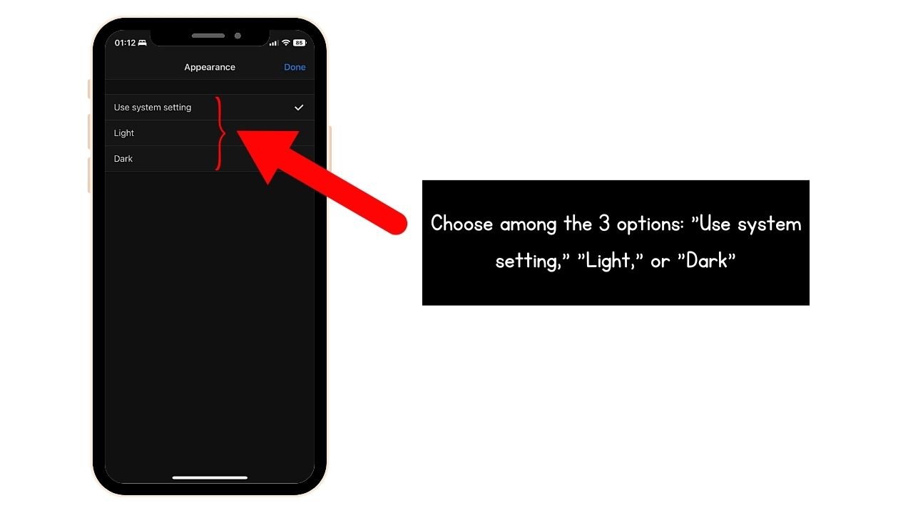 Turning On or Off Dark Mode in Notion (Mobile) Step 4