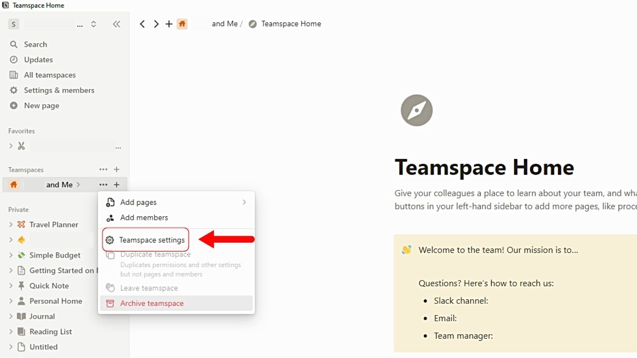 Accessing Teamspace Settings to Delete Teamspace in Notion Step 2