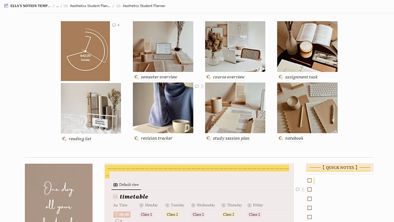 Aesthetics Student Planner Free Notion Templates for Students