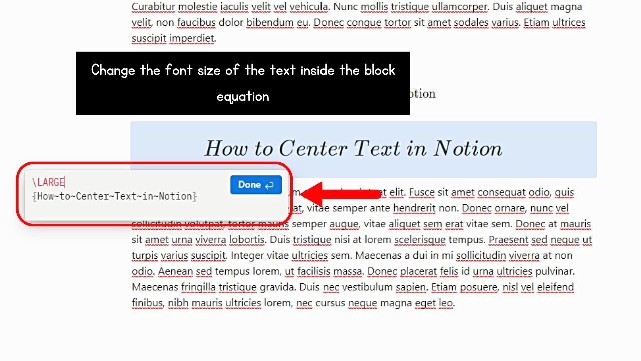 Centering Text in Notion by Adding Block Equations Step 3