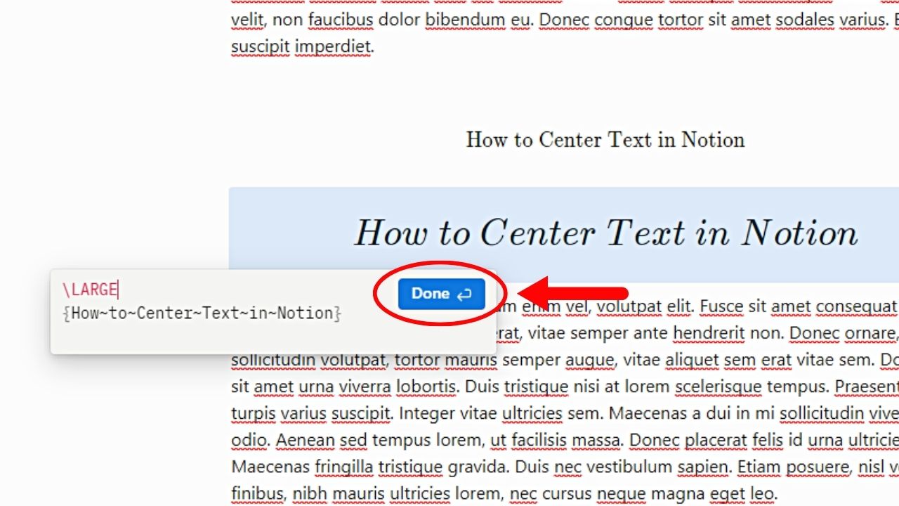 Centering Text in Notion by Adding Block Equations Step 4