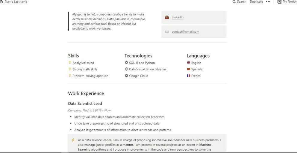 Resume for Web Developers and Data Scientists
