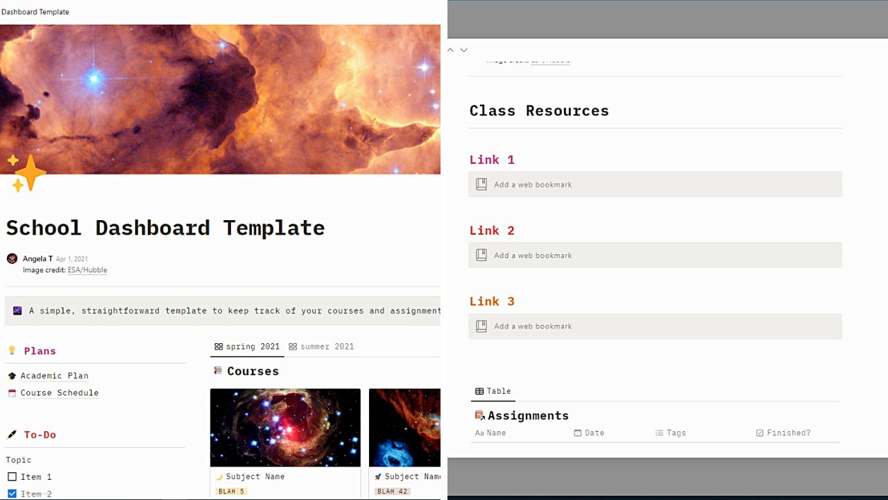 School Dashboard Template Free Notion Templates for Students