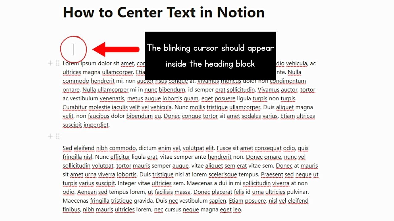 Using Heading Blocks to Center Text in Notion Step 2