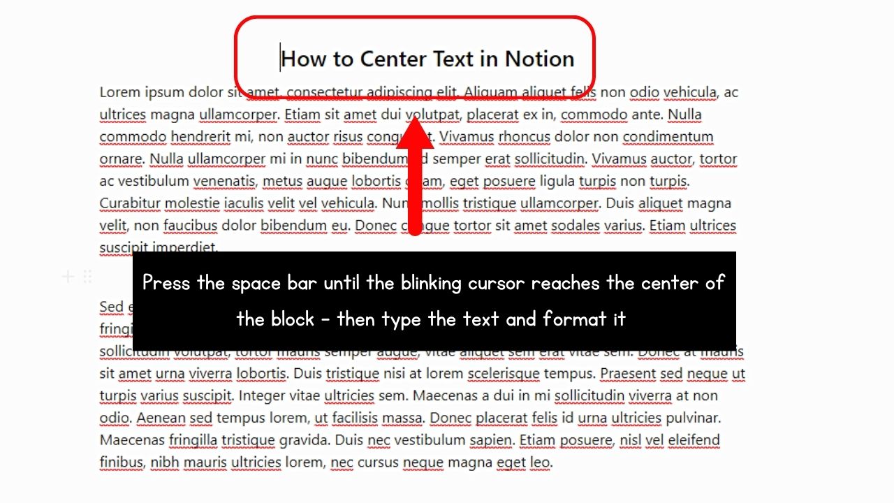 Using Heading Blocks to Center Text in Notion Step 3