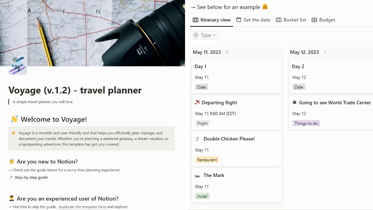 Voyage - A Travel Planner You Will Love Free Notion Travel Template