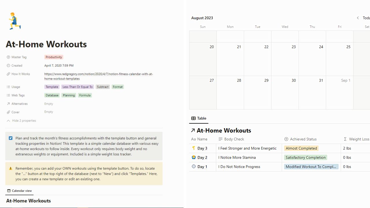 At-Home Workouts Free Notion Workout Templates