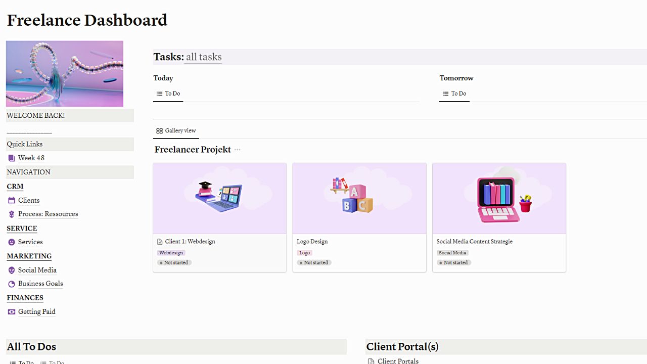 Freelance Dashboard by Maya Aurora Best Free Notion Dashboard Templates