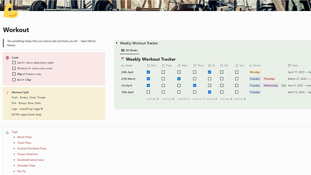Gym Workout Tracker Free Notion Workout Templates