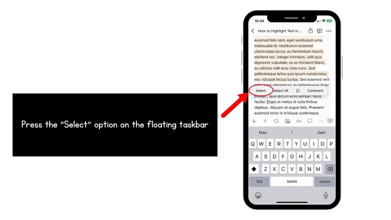 How to Highlight Existing Text in Notion Mobile Step 2