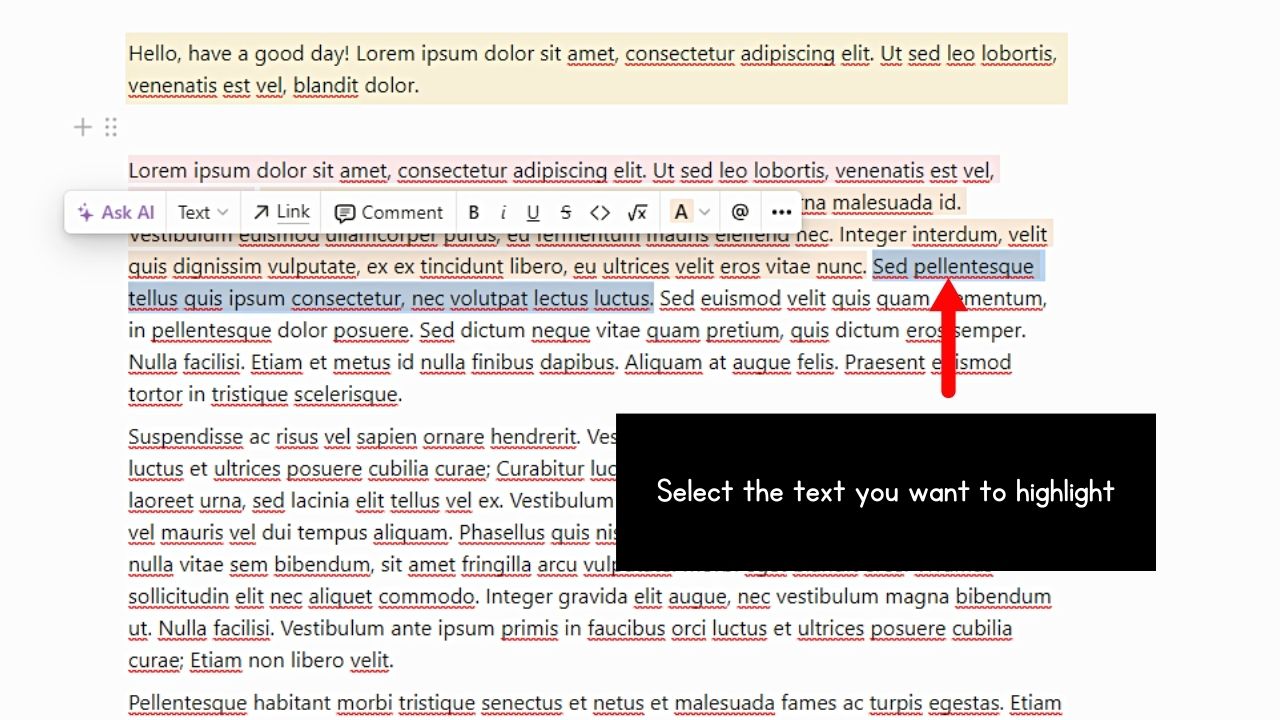How to Highlight Text in Notion Using Keyboard Shortcut (Desktop or Web) Step 1