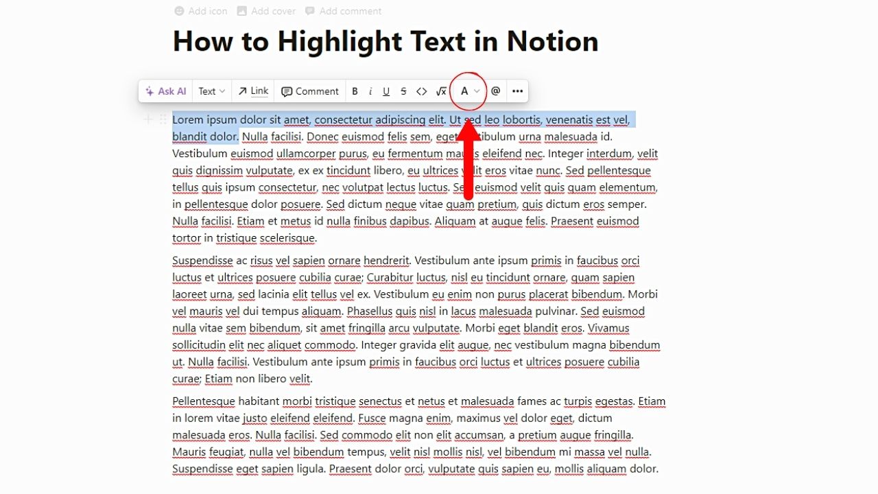 How to Highlight Text in Notion With Text Added (Desktop or Web) Step 2