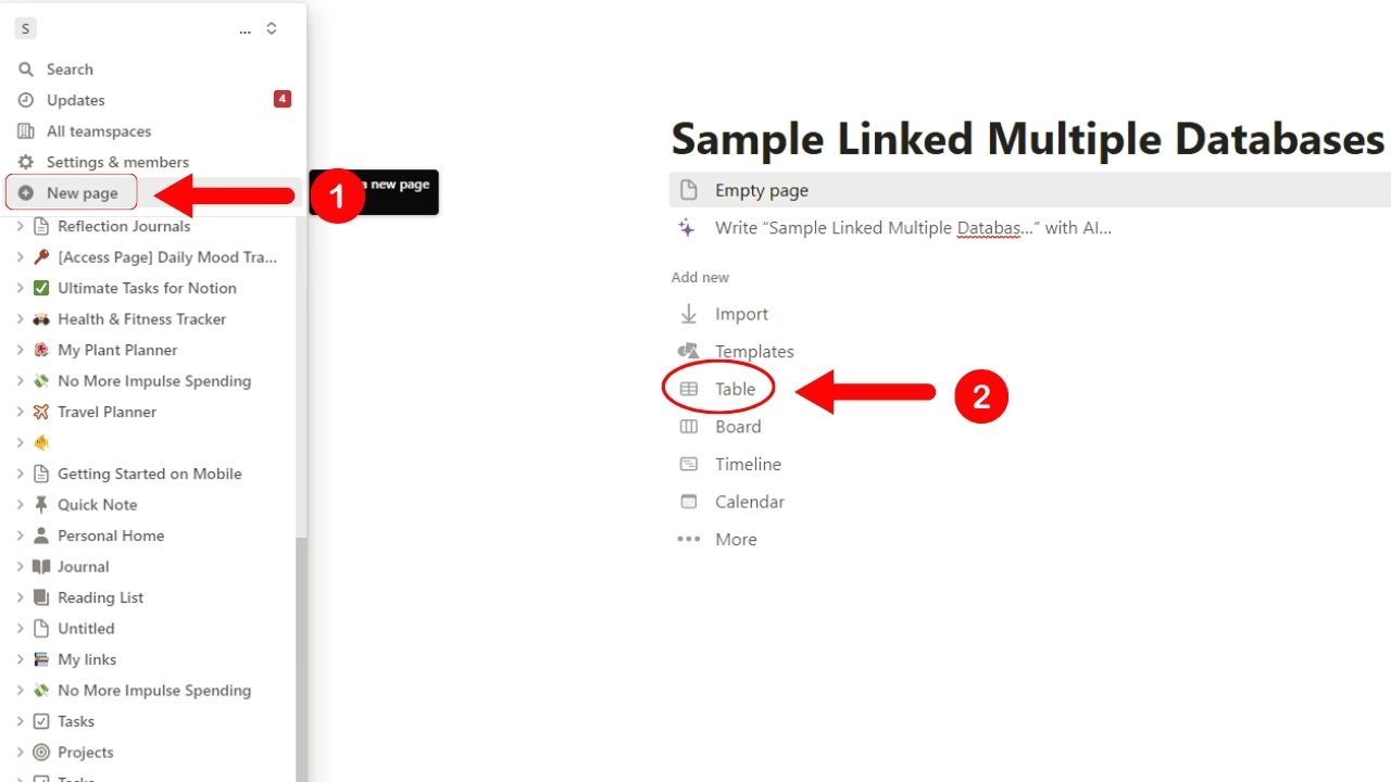 How to Link Multiple Databases in Notion Step 1