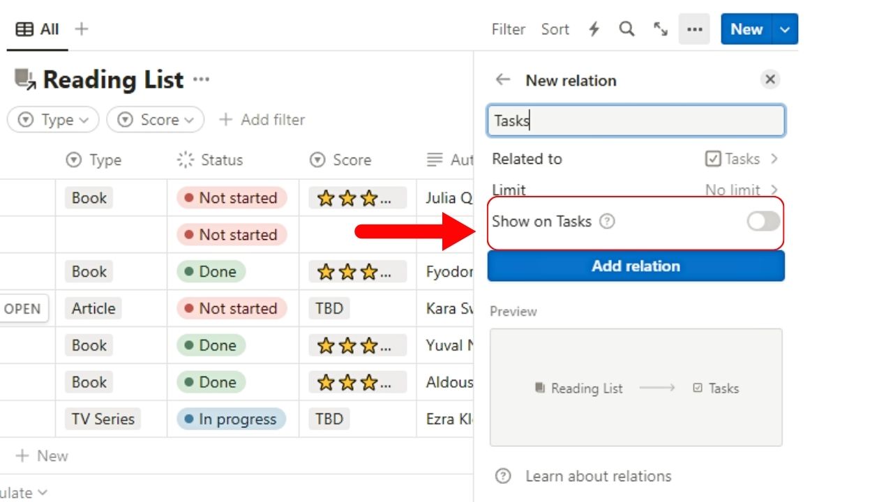 How to Link Multiple Databases in Notion Step 3
