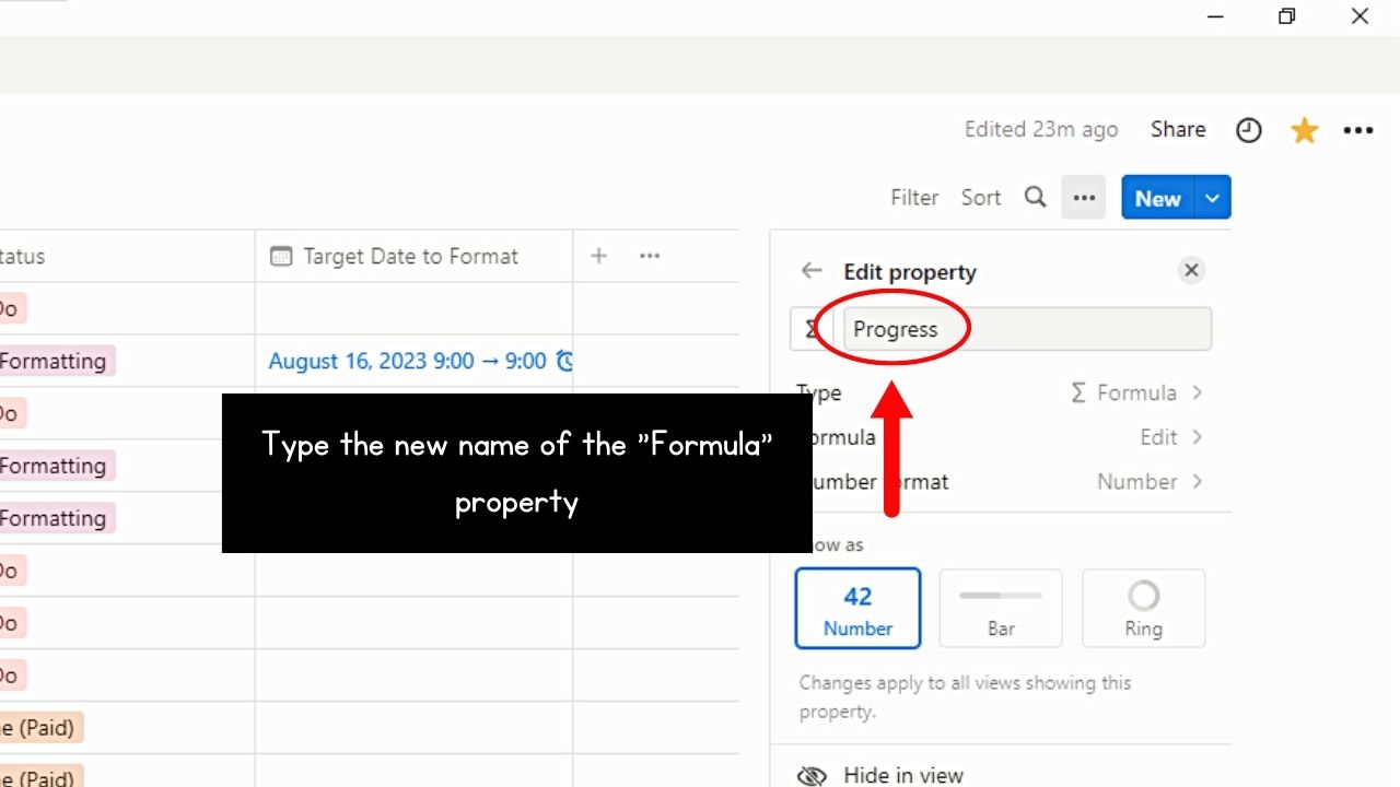 How to Make a Progress Bar in Notion by Adding a Formula Property Step 2