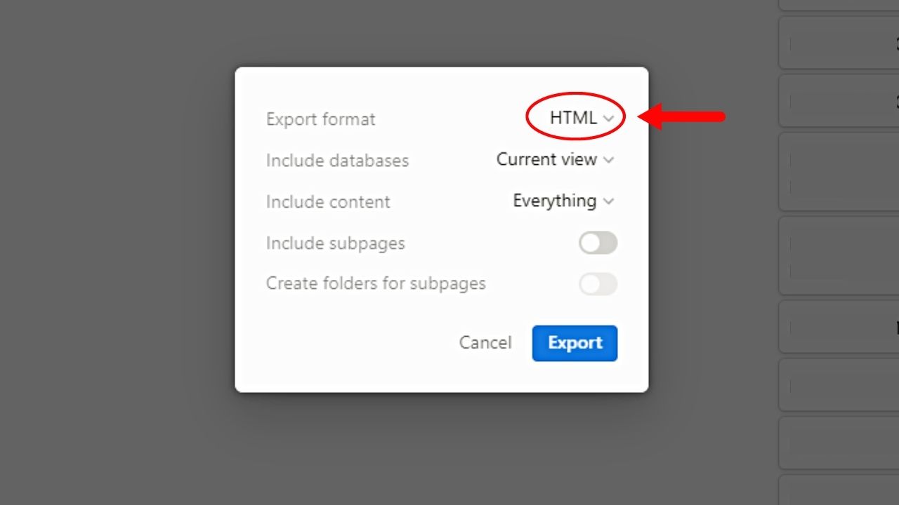 How to Print a Page in Notion by Exporting it as HTML File Step 1